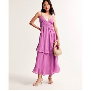 Abercrombie & Fitch tiered ruffle maxi dress size large purple pink cotton new